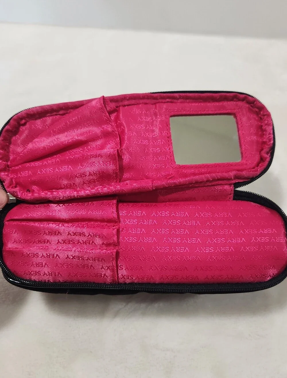 Victoria's Secret VS Very Sexy Black Velvet Rhinestone Makeup Cosmetic Bag Pouch